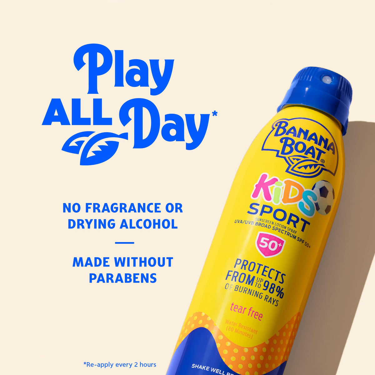 Banana Boat Sport Kids Sunscreen Spray SPF 50 side view showing nozzle