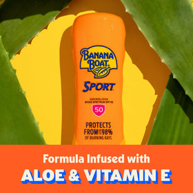 Banana Boat Sport SPF 50 Sunscreen Lotion back view showing ingredients