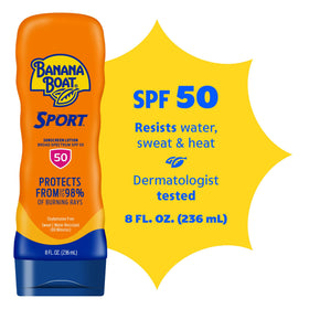 Banana Boat Sport SPF 50 Sunscreen Lotion side view with cap