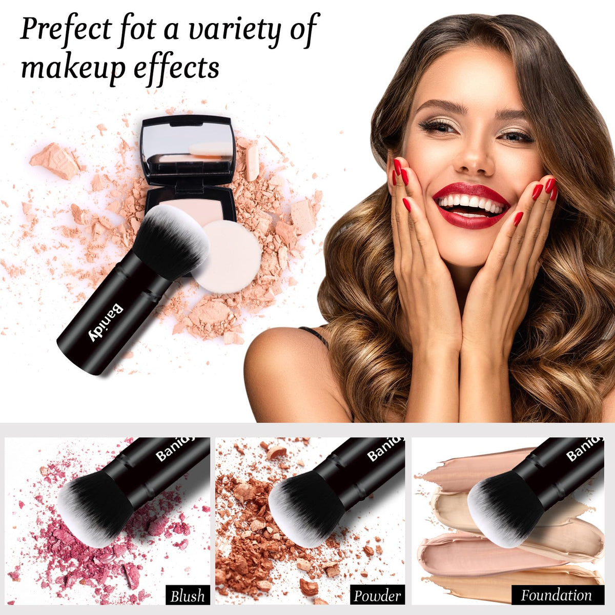 Banidy Kabuki Brush alongside makeup products