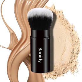 Banidy Kabuki Retractable Travel Face Brush front view with cap