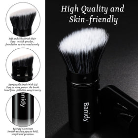 Banidy Retractable Kabuki Brush displayed next to makeup products