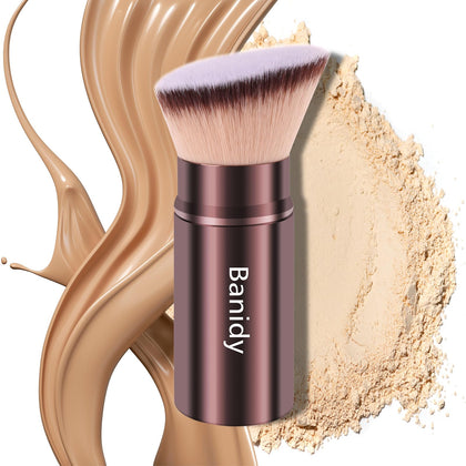 Banidy Retractable Kabuki Makeup Brush front view with protective cap