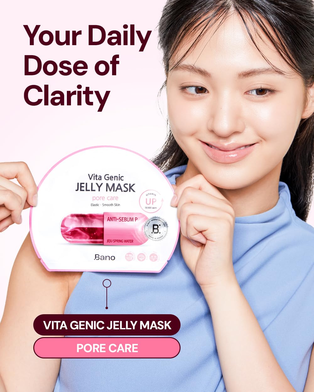 Bano Genic Jelly Pore Care Sheet Mask on a model's face