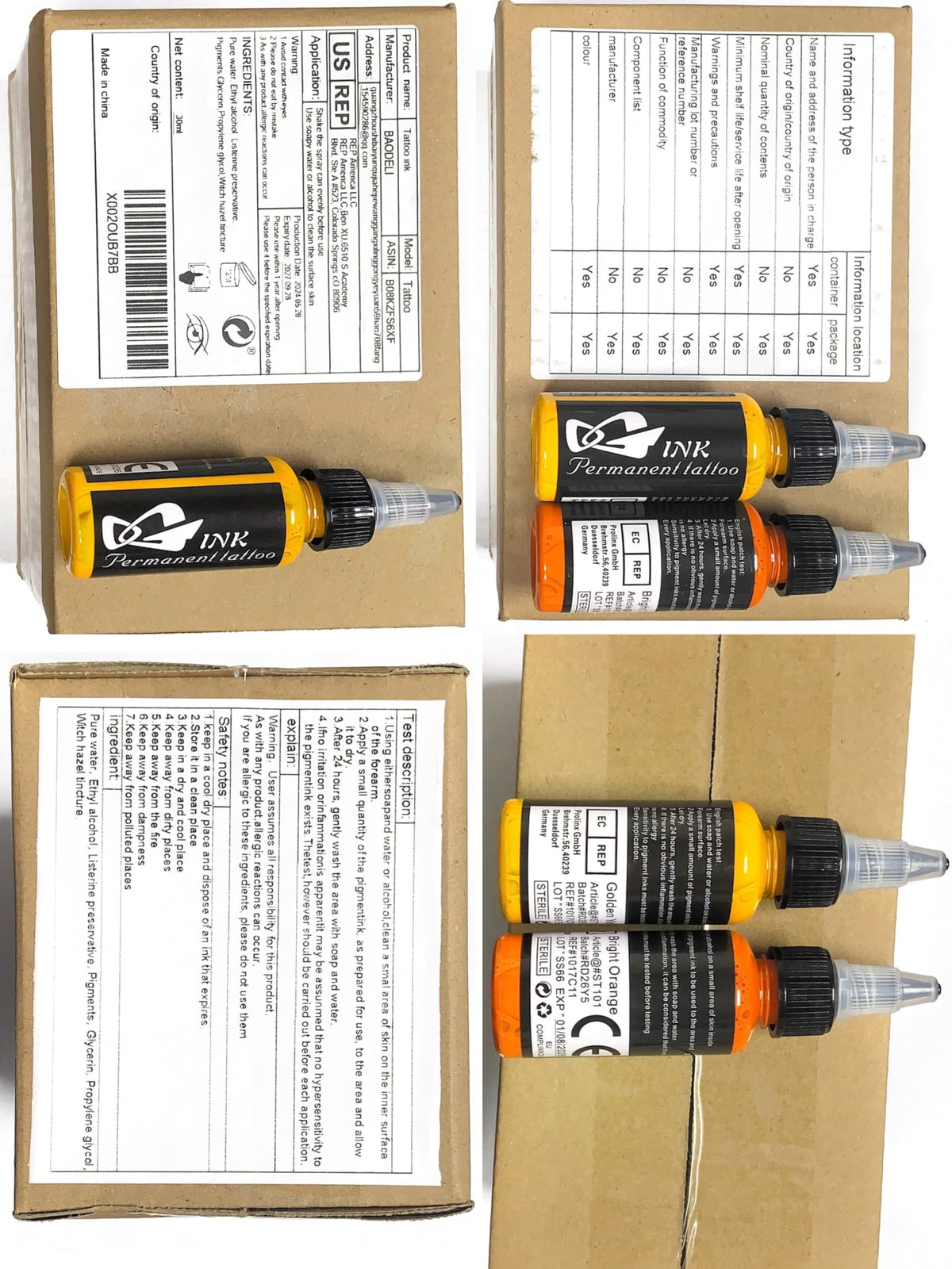 BAODELI Tattoo Ink Set 30ml bottles close-up