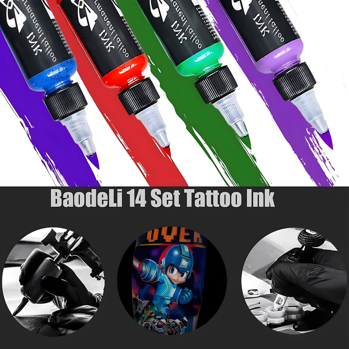 BAODELI Tattoo Ink Set showing 14 vibrant colours