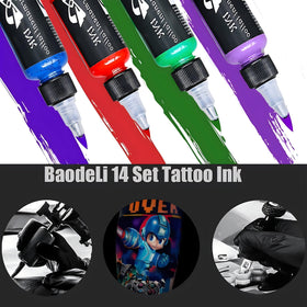 BAODELI Tattoo Ink Set showing 14 vibrant colours