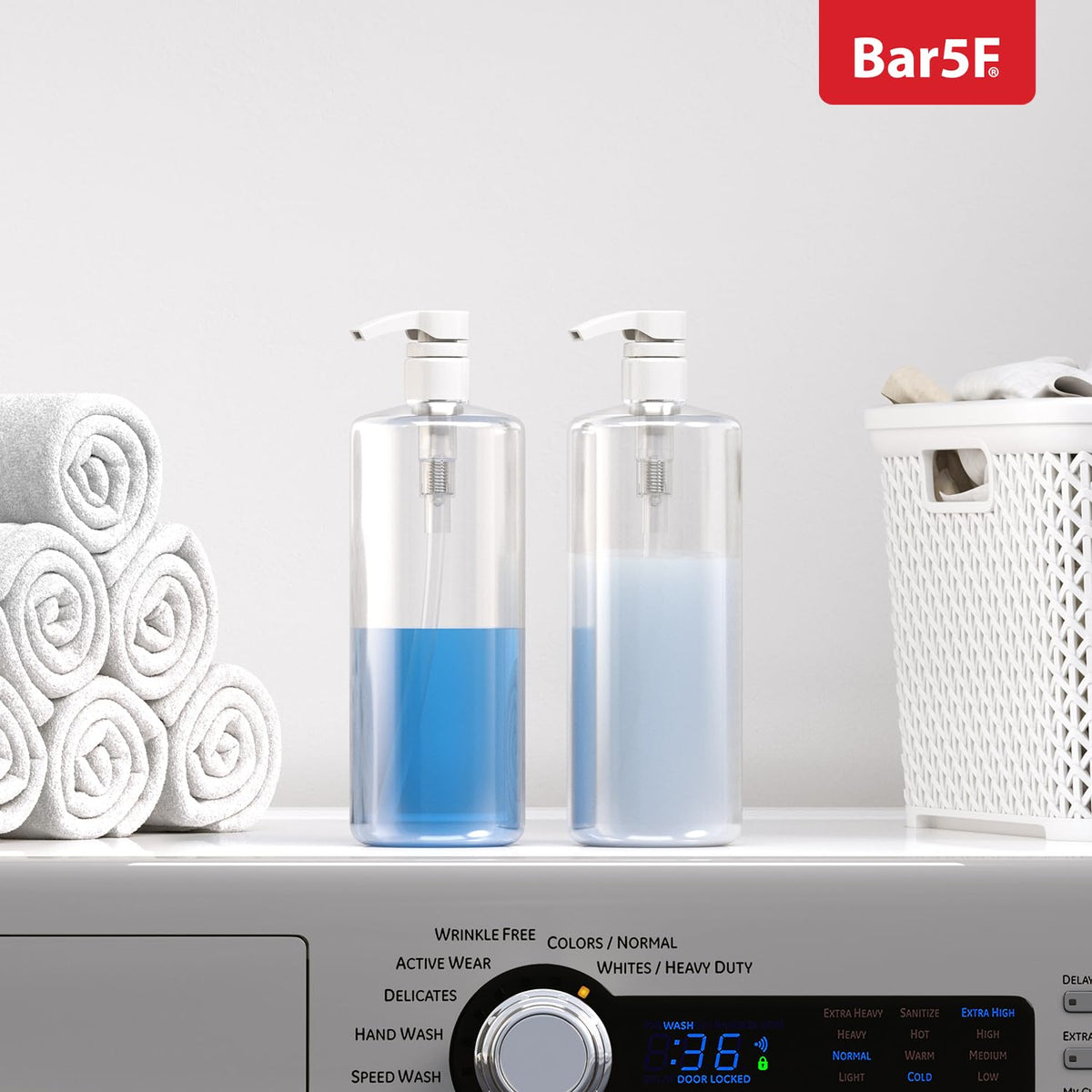 Bar5F Pump Dispenser alongside conditioner bottle