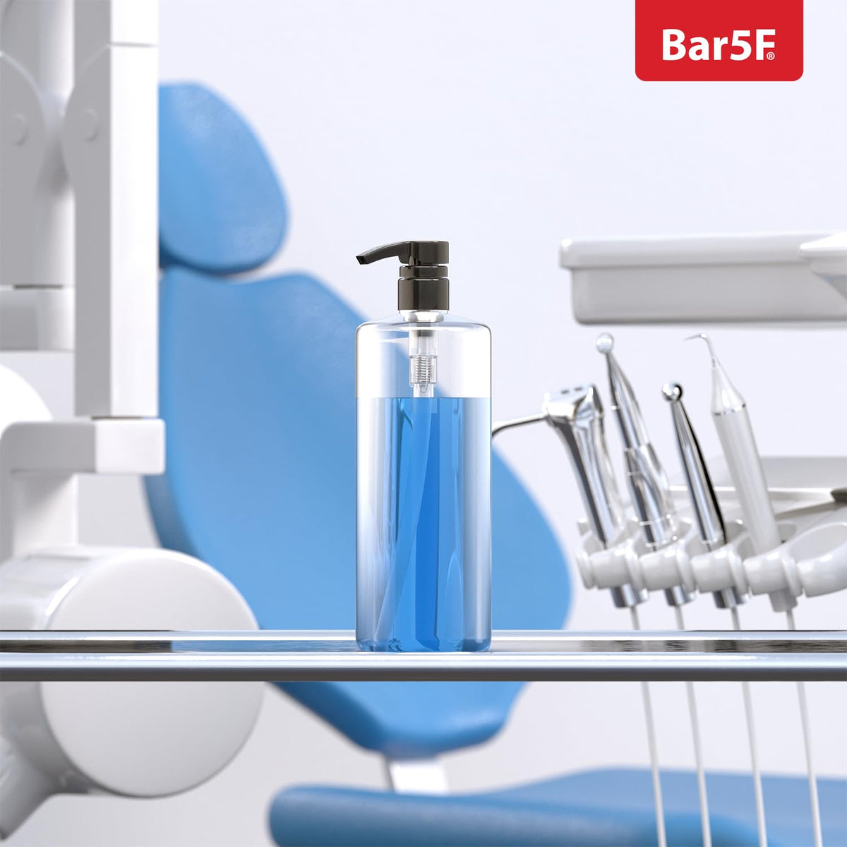 Bar5F Pump Dispenser next to a bottle of liquid soap