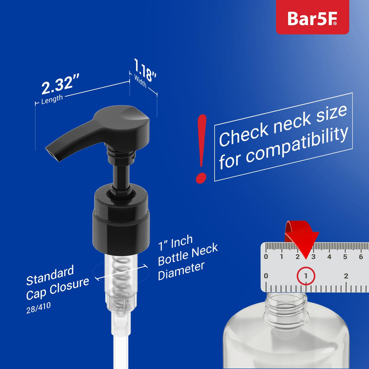 Bar5F Pump Dispenser side view showing neck compatibility