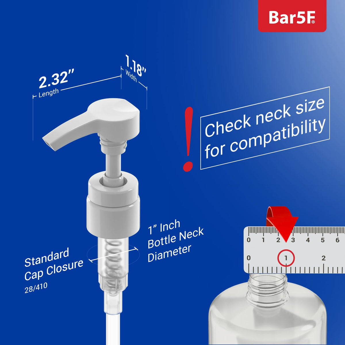 Bar5F Pump Dispenser side view showing neck compatibility