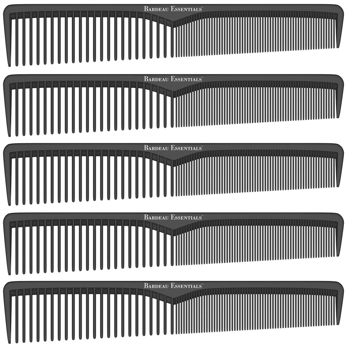 Bardeau Essentials Styling Comb 5 Pack black carbon fiber front view