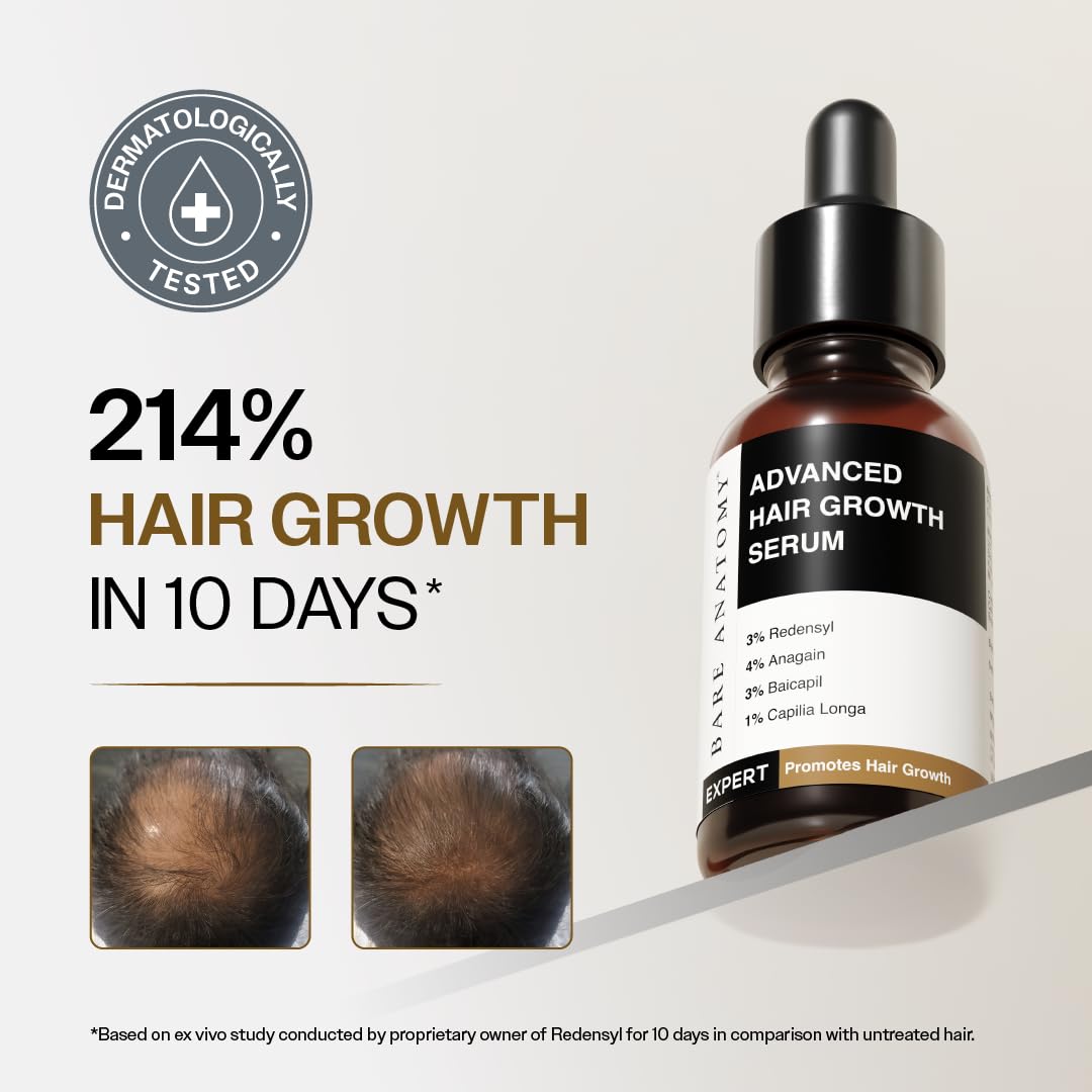 Bare Anatomy Advanced Hair Growth Serum back view with ingredient list