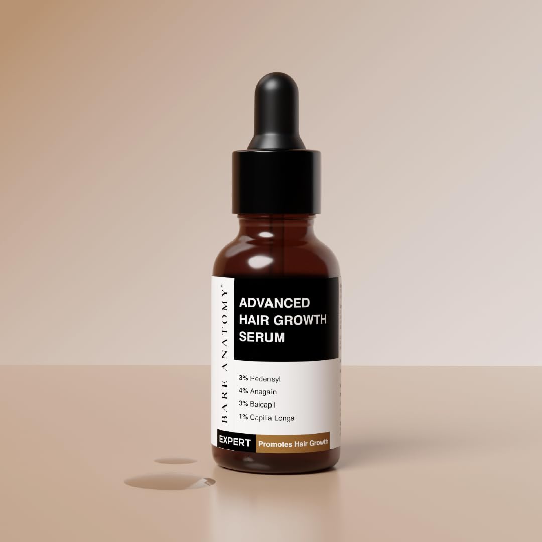 Bare Anatomy Advanced Hair Growth Serum side view showing bottle details