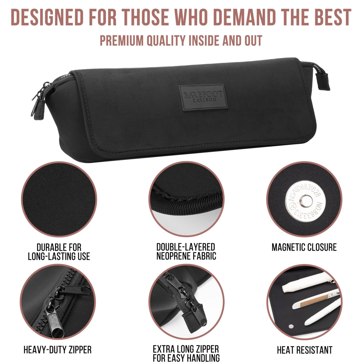 BAREFOOT CARIBOU Hair Tools Travel Bag displayed on a countertop