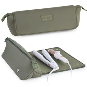BAREFOOT CARIBOU Hair Tools Travel Bag front view in Olive