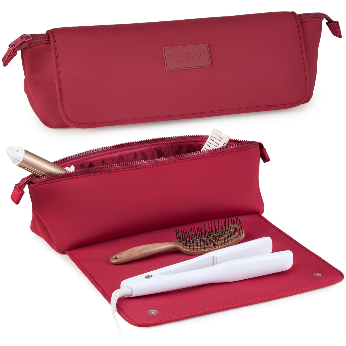 BAREFOOT CARIBOU Hair Tools Travel Bag in burgundy front view