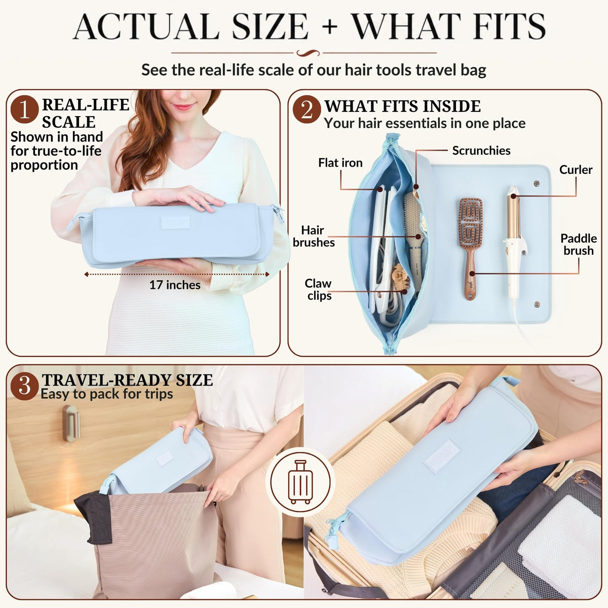 BAREFOOT CARIBOU Hair Tools Travel Bag open showing interior pockets