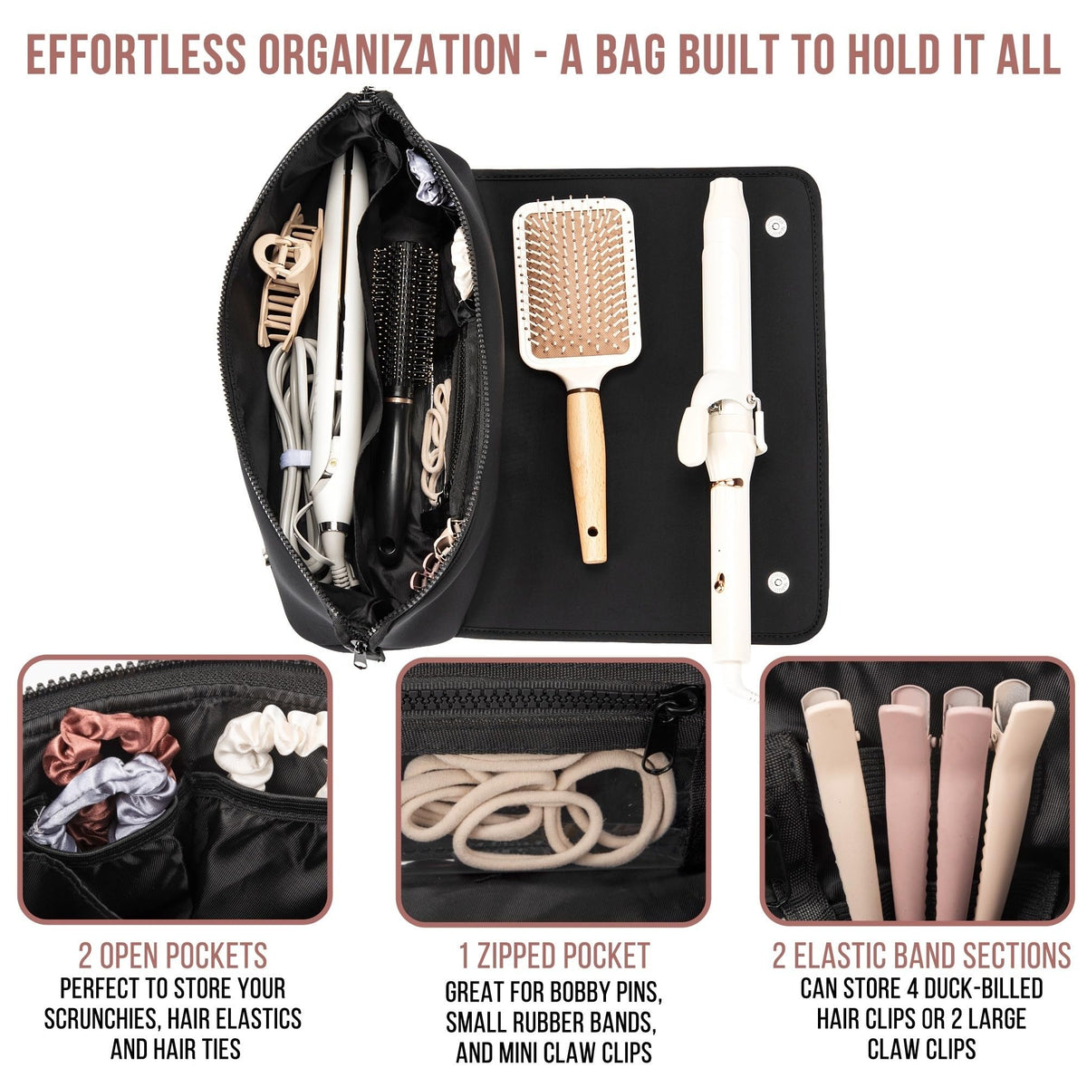 BAREFOOT CARIBOU Hair Tools Travel Bag with hair tools inside