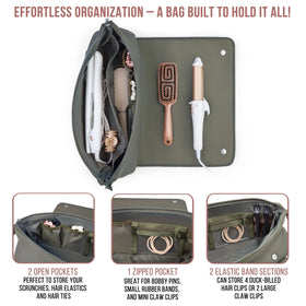 BAREFOOT CARIBOU Hair Tools Travel Bag with zippered pocket open