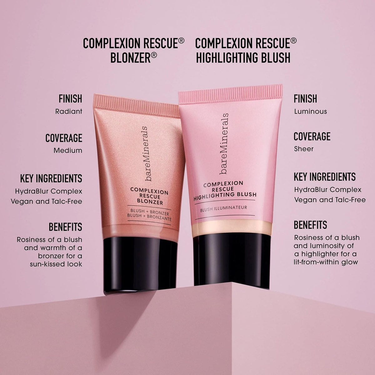 bareMinerals Complexion Rescue Liquid Blonzer Kiss Of Rose with makeup brushes