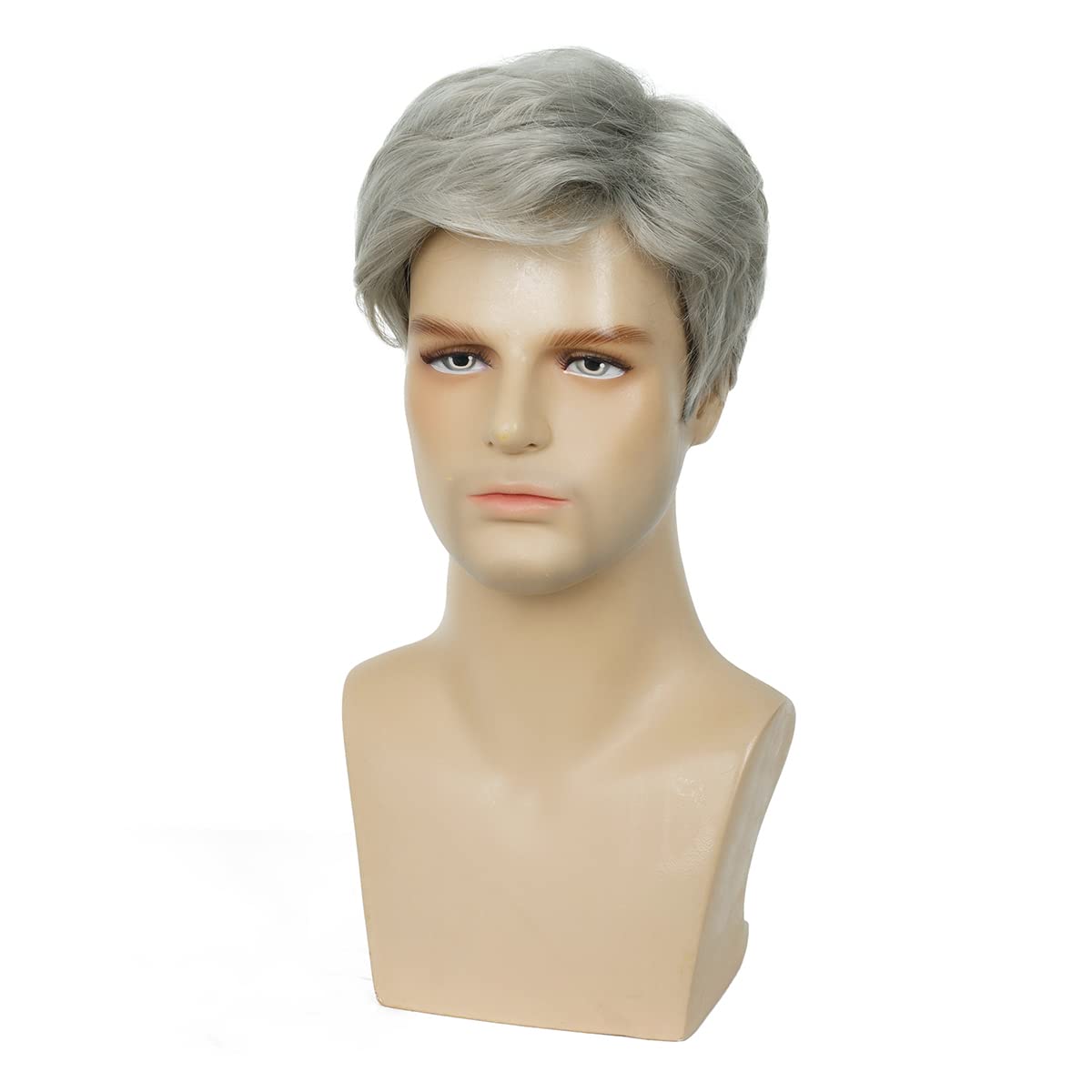 Baruisi Men's Short Grey Wig displayed with free wig cap