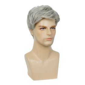 Baruisi Men's Short Grey Wig styled for Halloween event