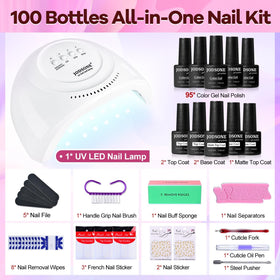 Base and top coat bottles included in the kit