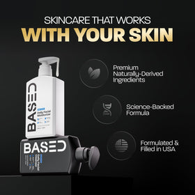 BASED BODYWORKS Daily Skincare Duo on a bathroom counter