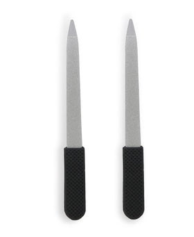 Basics Double Sided Sapphire Nail File showing comfort grip handle