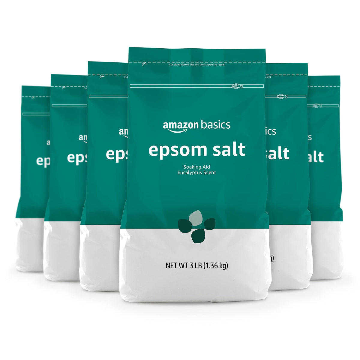 Basics Epsom Salt Soaking Aid six resealable bags front view