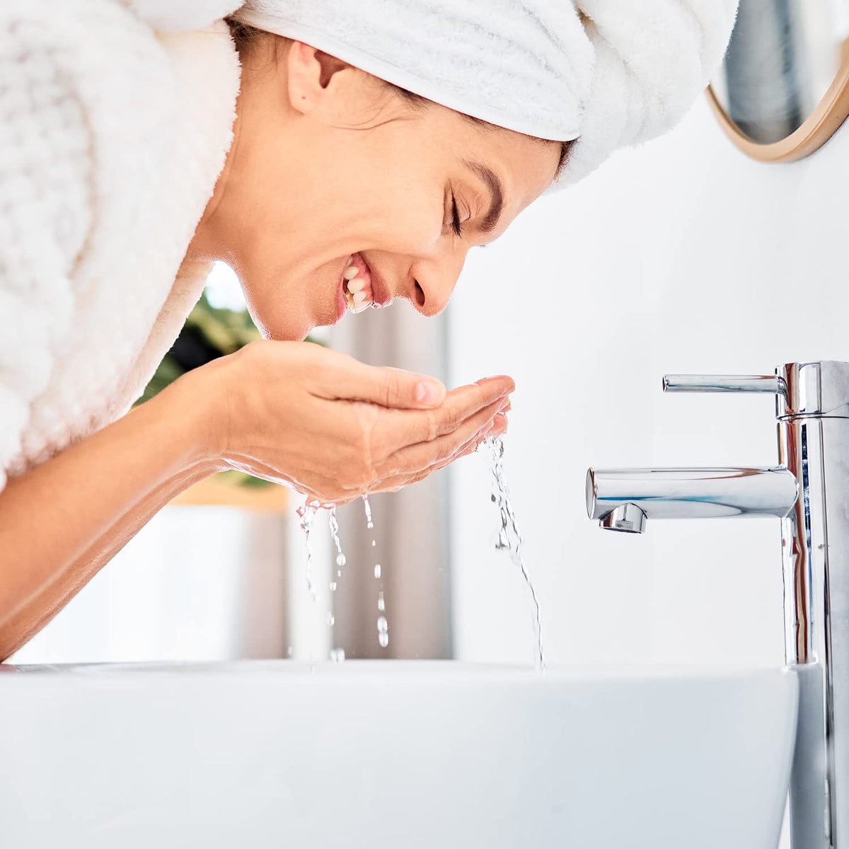 Basics Exfoliating Face Wash Cleanser lifestyle scene on bathroom counter