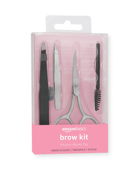 Basics Eyebrow Grooming Kit including scissors, tweezers, and spoolie brush