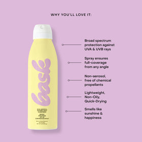 Bask SPF 50 Sunscreen Spray back view with ingredients listed