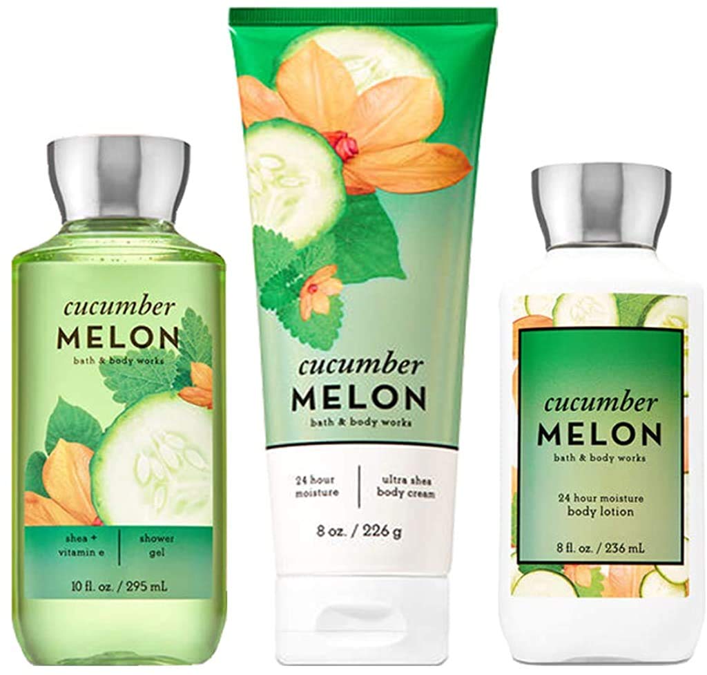 Bath & Body Works Cucumber Melon Gift Set including body cream, shower gel, and lotion