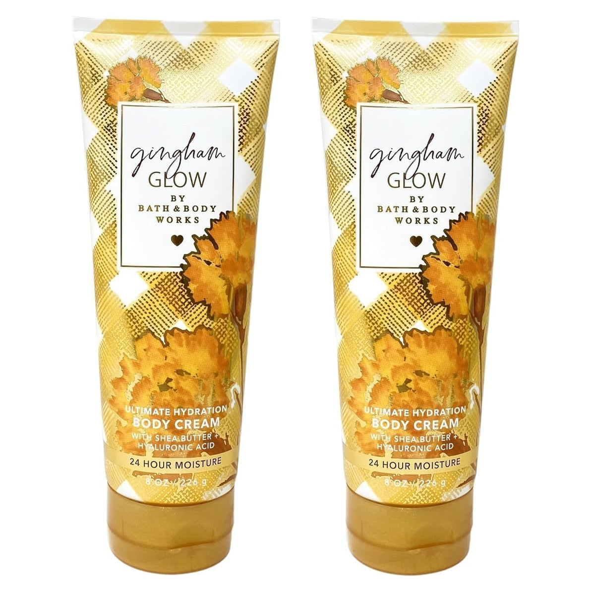 Bath & Body Works Gingham Glow Body Cream lifestyle scene with flowers