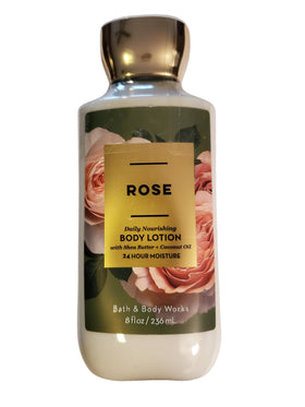 Bath & Body Works Rose Body Lotion 8oz front view with floral design
