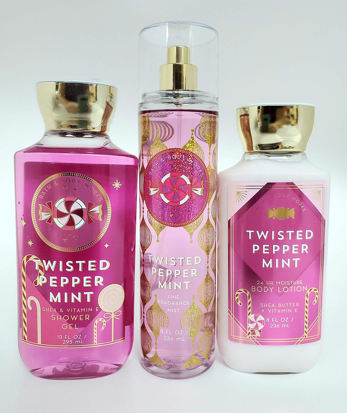 Bath & Body Works Twisted Peppermint Mist Shower Gel and Lotion Set front view