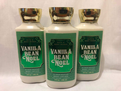Bath & Body Works Vanilla Bean Noel 3-pack body lotions front view