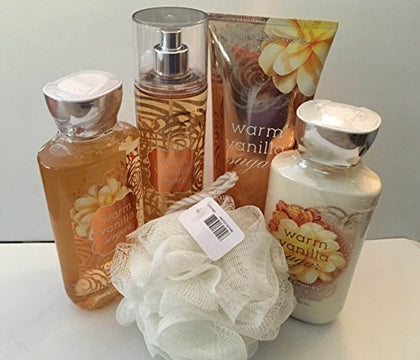 Bath & Body Works Warm Vanilla Sugar 5-piece gift set including body cream, lotion, shower gel, and fragrance mist