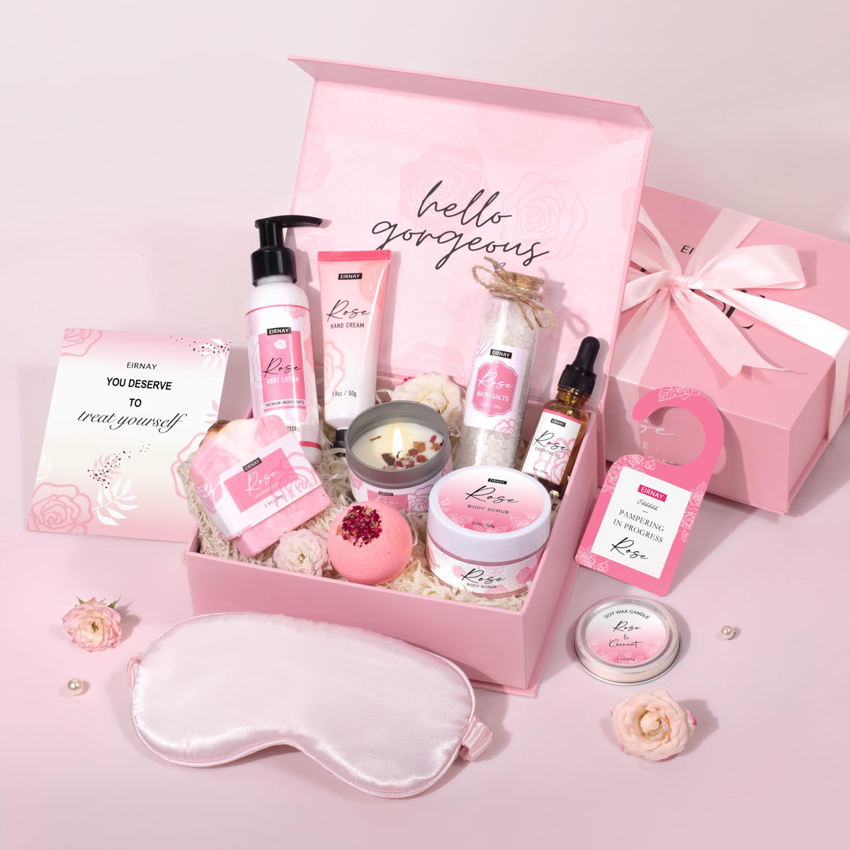 Bath salts and essential oils included in EIRNAY Spa Gift Box