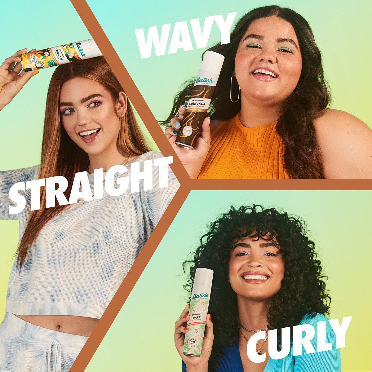 Batiste Dark Dry Shampoo bottle with hair styling tools