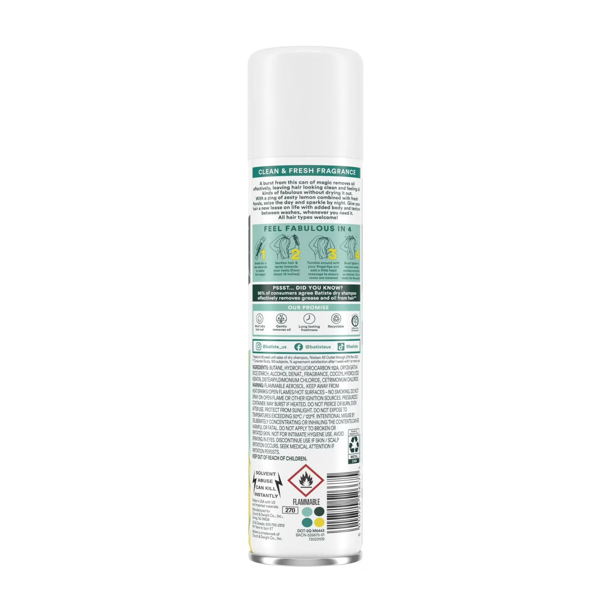 Batiste Dry Shampoo bottle showing 6.73 oz size