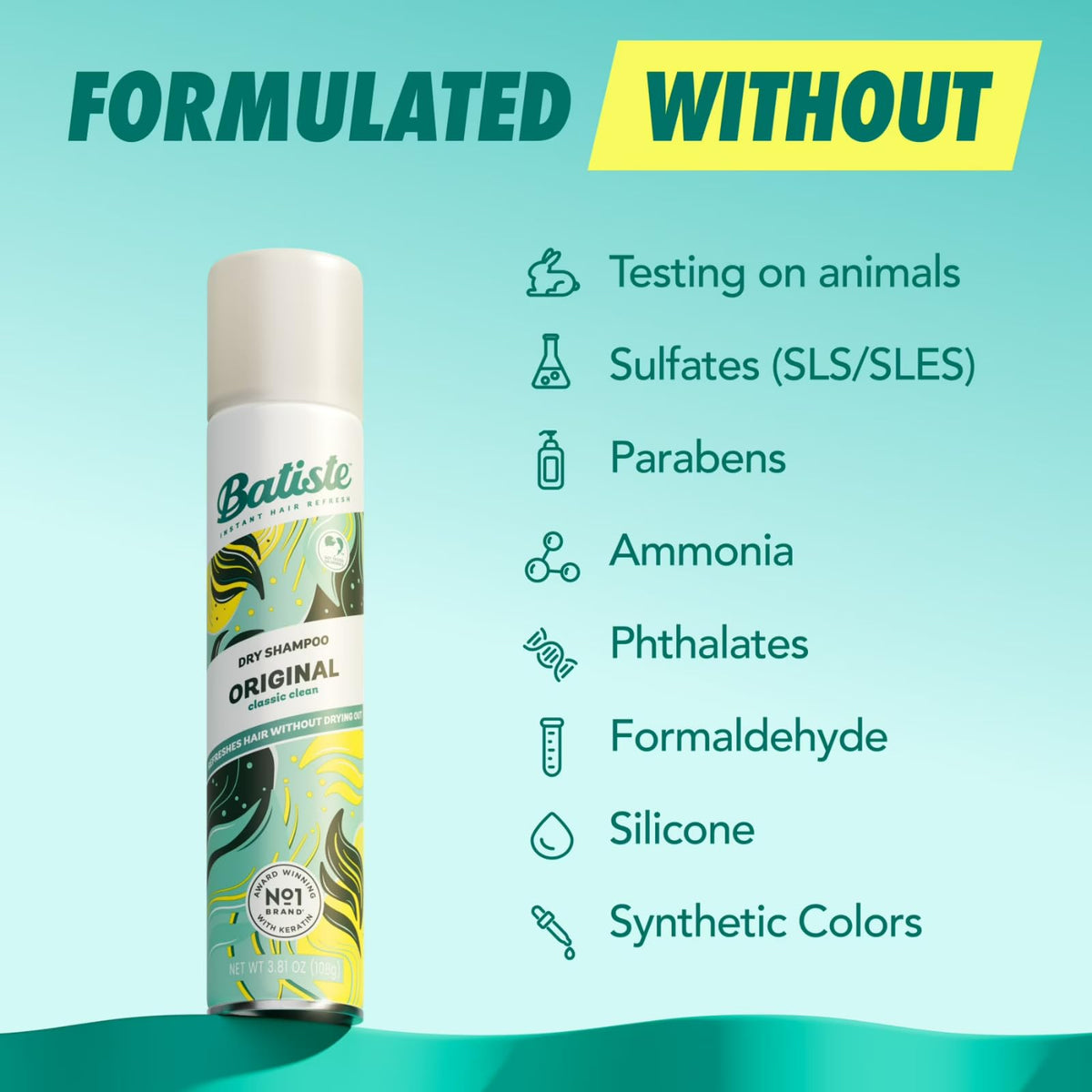 Batiste Dry Shampoo Original 200 ml in bathroom setting
