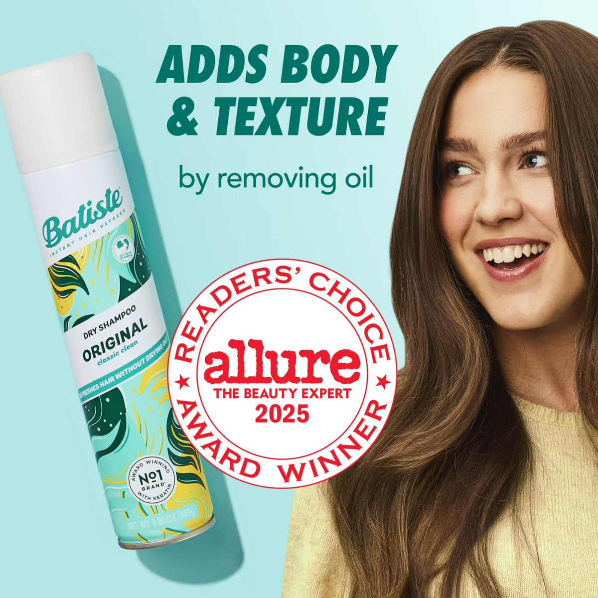 Batiste Dry Shampoo Original 200 ml with floral background