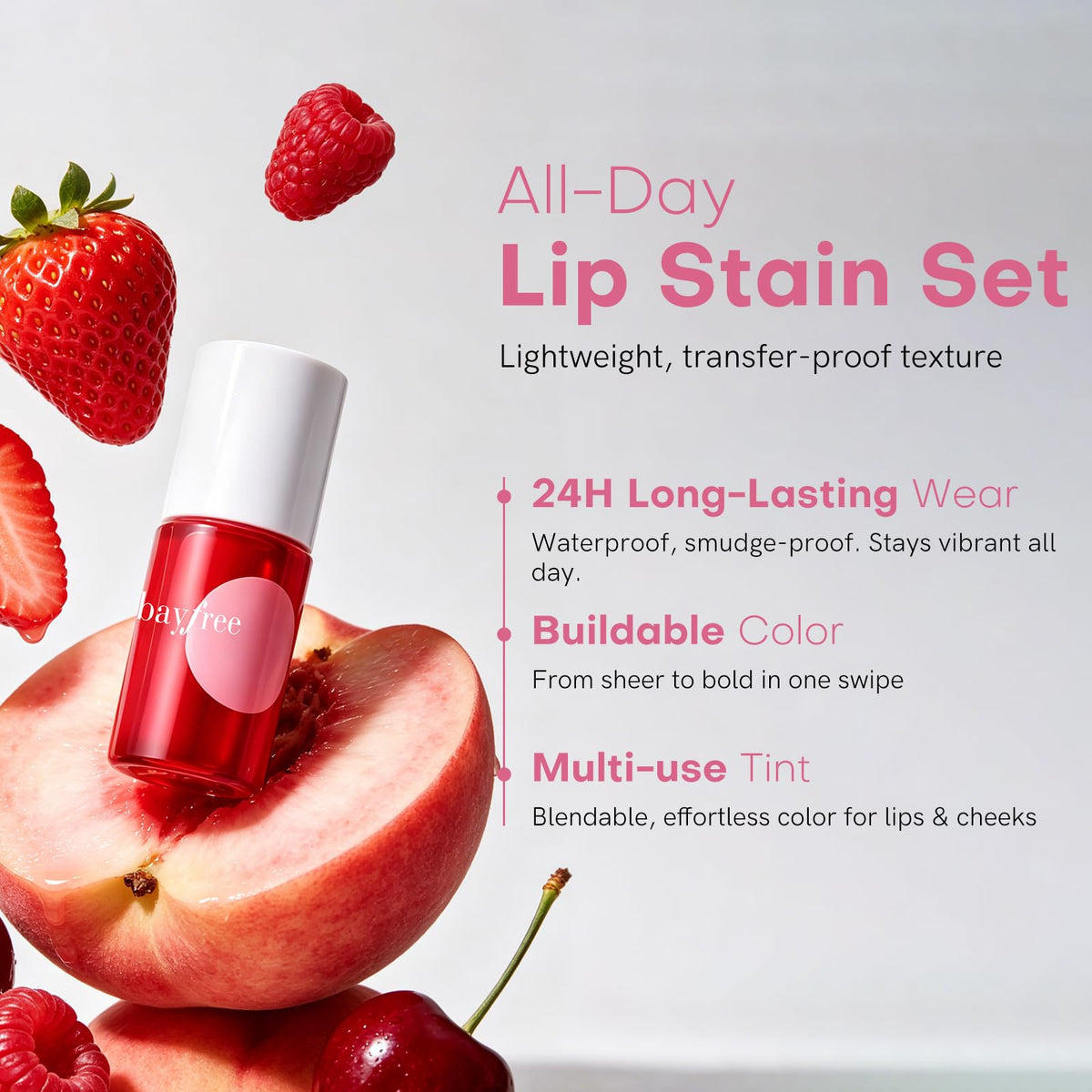 bayfree Lip Tint Stain Set packaging showing all shades