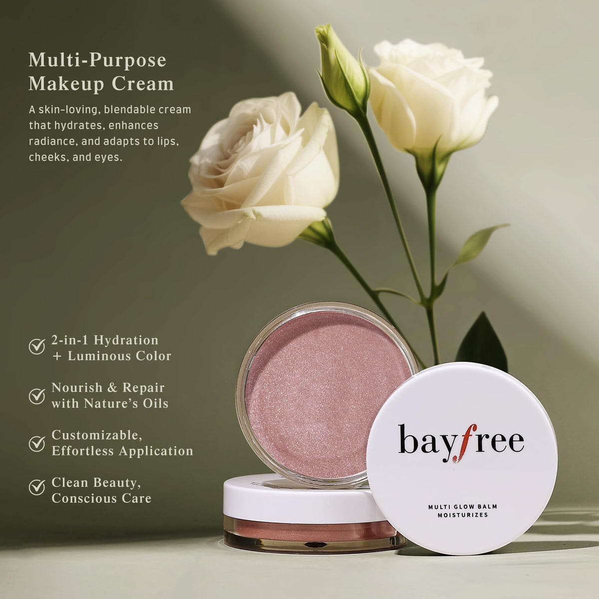 bayfree Multi Glow Balm applied on cheeks