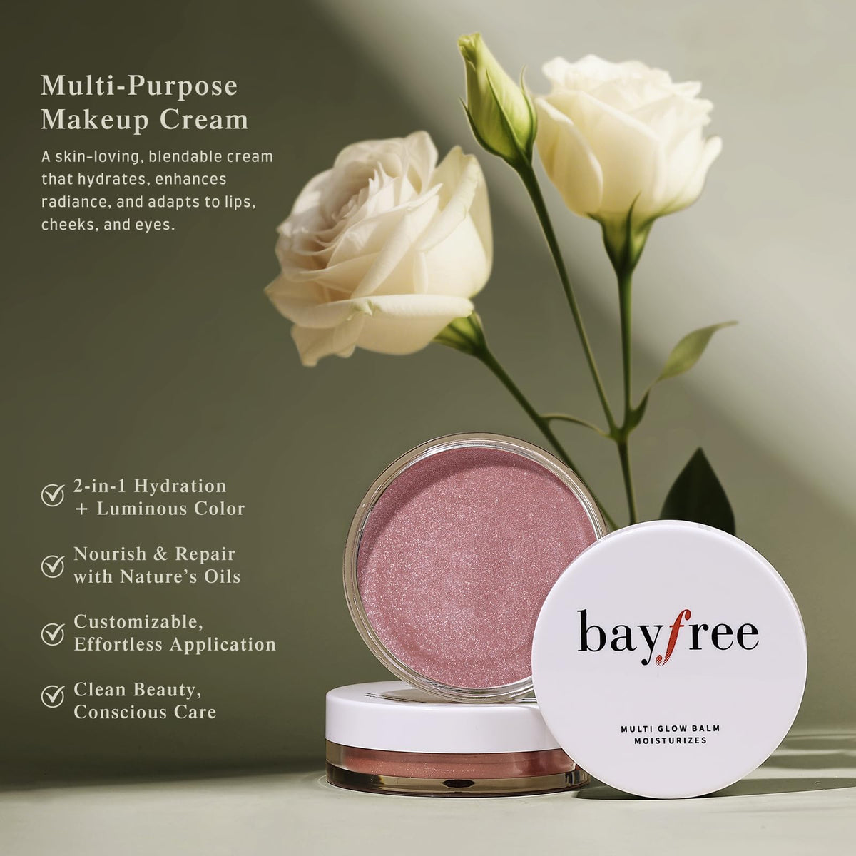 bayfree Multi Glow Balm applied on cheeks