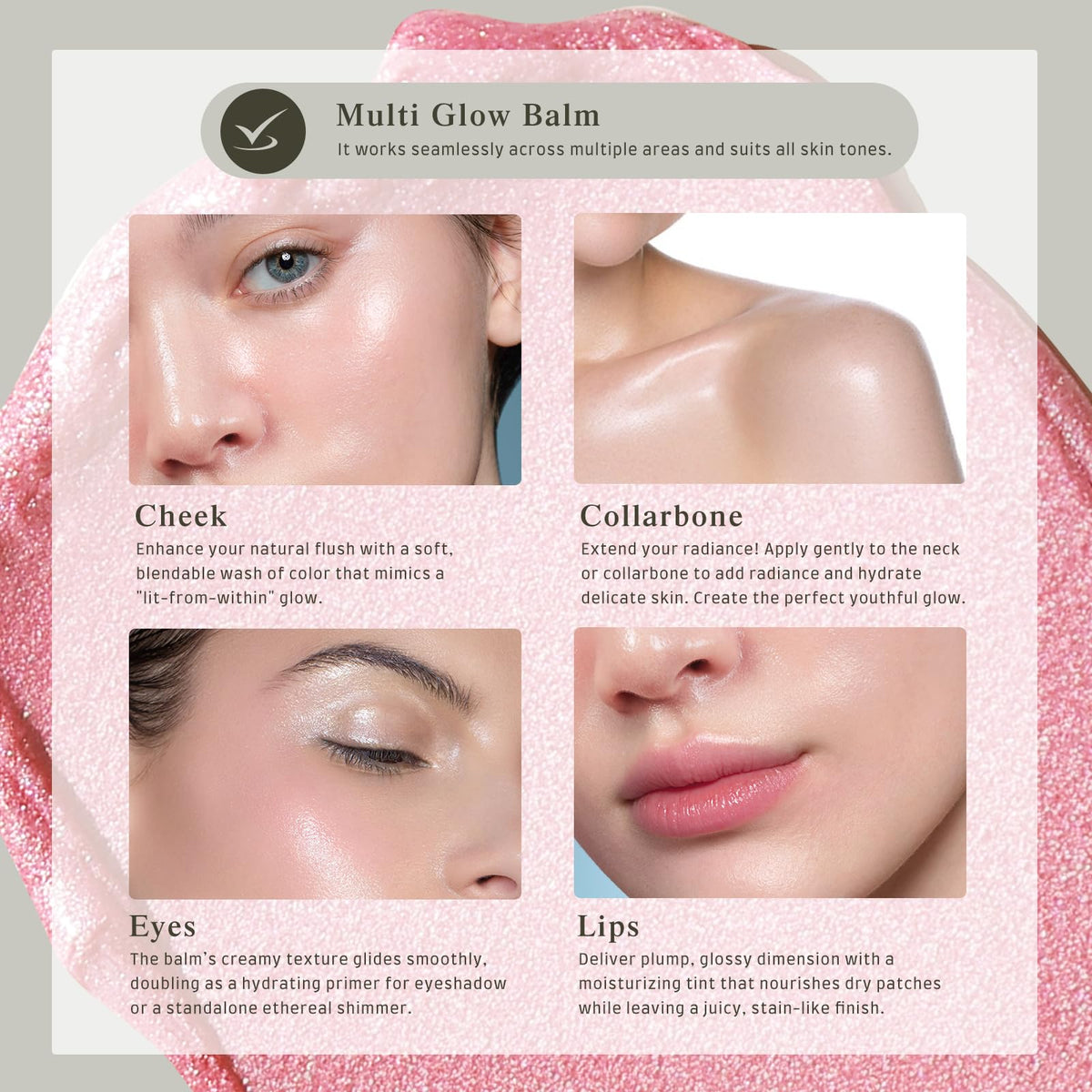 bayfree Multi Glow Balm applied on eyelids for a glowing effect