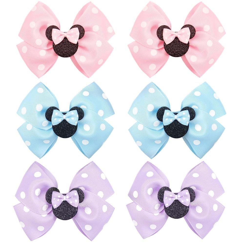 BBGifts Mouse Ears Hair Clips three pairs in assorted colours